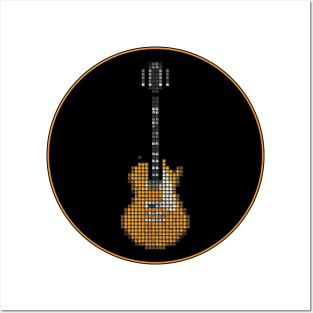 Tiled Pixel Slack Goldtop Guitar in a Black Circle Posters and Art